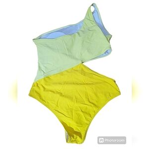 Women's Extra Large XL Two Tone Yellow One piece Bathing Suit.